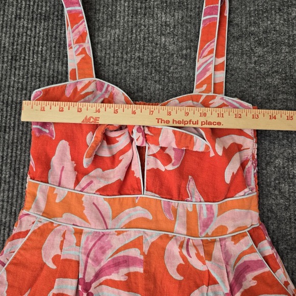 NWT House of Harlow 1960 Berry Palm Romper Womens Small Pink Orange Bow Boho - Picture 5 of 8